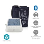 Nedis Smartlife Blodtrykksmåler | Væpne | Bluetooth | LCD-Skjerm | 22 - 42 cm | Deteksjon av uregelmessig hjerteslag / Deteksjon for mansjettbruk / Hold fortsatt indikasjon | Hvit