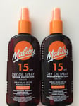 Malibu Dry Oil Spray with SPF15 Two x 200ml Pump Medium Sun Protection NEW
