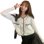 Ladies Short-sleeved Temperament Short Knit Top Cardigan Coat White One Size