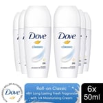 Dove Classic Roll On Anti-Perspirant 48H of Sweat & Odour Protection, 6x50ml
