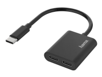 Hama - USB-adapter - USB-C (hane) till USB-C (hona) - Thunderbolt 3 - USB-strömleverans (5A, 100W), USB-ström + -ljud - svart