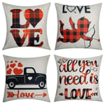 Funow Valentine's Day Throw Pillow Case 4 Pack of Valentines Day Cushion Cover Linen Home Decoration for Room Sofa Bed Pillowcases 13 x 13 Inch with Invisible Zipper