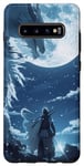 Coque pour Galaxy S10+ Guerrier de style animé Visages Lune Loup Fantasy Stars
