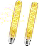 Set med 2 dimbara 4W långa rör Edison LED-spiralglödlampor E27 T30 4W glödlampa bärnstensglas varmvit 2700K lampa retro glödlampa
