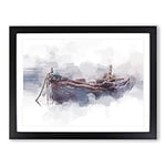 Stranded Boat In The Mist In Abstract Modern Art Framed Wall Art Print, Ready to Hang Picture for Living Room Bedroom Home Office Décor, Black A4 (34 x 25 cm)