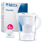 BRITA Marella Water Filter Jug Half Year Pack - White (2.4L) incl. 6x MAXTRA PRO All-in-1 cartridge - fridge-fitting jug with digital LTI and Flip-Lid - now in sustainable Smart Box packaging