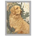 Golden Retriever Dog in Nature Soft Pastel Colour Illustration Artwork Framed Wall Art Print A4