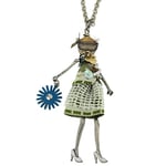 Le Carose Collier femme collection classique Le bijou est en laiton avec poupée, galvanoplastie blanche et robe en tissu cousu à la main. Dimensions : collier 80 cm, pendentif 10 cm, crochet 1,