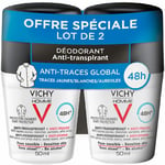 VICHY HOMME Déodorant anti transpirant anti-traces protection chemise Roll-On 2x50 ml Rouleau