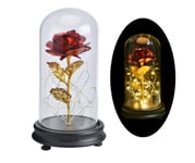 Leeko 24K Gold Plating Rose Flower, Gold Dipped Rose Gift in Glass Dome with LED String Lights, Forever Flowers for Wedding,Valentine's Day, Anniversary, Birthday Creative Gifts (Red)