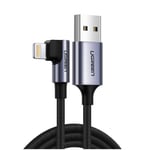 Ugreen USB - Lightning MFI vinklad kabel 1m 2,4A - Svart (60521)