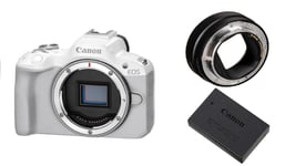 Boîtier Canon EOS R50 (blanc) + EF-EOS R Mount Adapter + Canon LP-E17 Battery