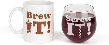 BigMouth The Brew It and Screw It Glass & Mug Drinkware Set