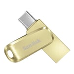 SanDisk 128GB Ultra Dual Drive Luxe, USB Type-C Flash Drive, all-metal, up to 400MB/s with reversible USB Type-C and USB Type-A connectors, for smartphones, tablets, Macs and computers - Gold