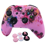 Pink XBox One Controller Skins RALAN,Silicone Controller Cover Skin Protector Compatible For XBOX ONES Controller (Pink Pro Thumb Grip x 4 ,Skull Cap Cover Grip x 2) (Colorful white)