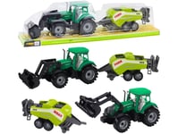 Lean Toys Grön Traktor Med Lastare Och Press För Barn