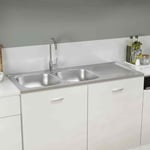 vidaXL Kitchen Sink with Double Sinks Silver 1200x600x155 mm Stainless Steel