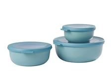 Mepal – Multi Bowl Cirqula 3-Piece Set – Food Storage Container with Lid - Suitable as Airtight Storage Box for Fridge & Freezer, Microwave Container & Servable Dish - 350, 750, 1250ml - Nordic Blue