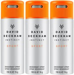 3x David Beckham Instinct Sport Deodorant Spray 150ml Men Outdoors Gym Scent