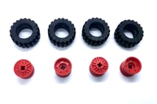 LEGO x4 -Wheels 18mm D. x 14mm Axle Hole 55982 & Black Tyre 30.4 x 14 92402 NEW