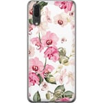 Huawei P20 Gennemsigtigt Telefoncover Rosa blommor