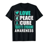 Tourette Syndrome Awareness Love Peace Cure Support Teal T-Shirt