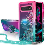 Miss Arts Galaxy S10 Case, [Silverback] Moving Liquid Holographic Sparkle Glitter Case With Kickstand, Bling Diamond Rhinestone Bumper Ring Protective Case for Girl Women for Samsung Galaxy S10 -Green