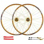 L.BAN MTB Bike Wheel Set 26 Inch Disc Brake Cycling Double Wall Alloy Wheel QR For Cassette Lift Bike 7-10 Speed 32H,Gold