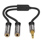 KabelDirekt – 3.5mm Y adapter & jack & AUX splitter (1×3.5mm male to 2×3.5mm female, connect two sets of headphones to a smartphone/tablet/notebook, stereo, 10cm, black)
