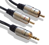 CableMountain 2X RCA to 3.5mm Audio Cable - Gold Plated Male-to-Male Phono to 3.5mm Jack | Stereo Y Splitter RCA Cables for Turntable, TV and Speakers | 0.5 Meter