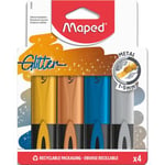Maped Etui carton de 4 Surligneurs Fluopeps Glitter Metal. Coloris Or, Cuivre, bleu métal, gris métal
