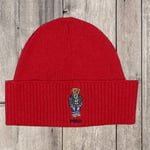 Polo Ralph Lauren Mens Bear Cotton Beanie Hat | Red | Winter | One Size