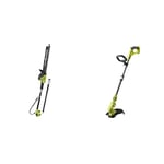 Ryobi ONE+ 18V OPT1845 Cordless Pole Hedge Trimmer, 45cm Blade (Body Only) & OLT1832 18V ONE+ Cordless Grass Trimmer, 25-30cm Path (Zero Tool), 18 V, Hyper Green