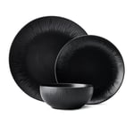 Jardin Midnight 12-Piece Stoneware Dinner Set, Black