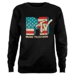 Hybris MTV Distressed USA-Flag Girly Sweatshirt (Black,L)