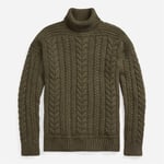RL Purple Label Aran Knit Cashmere Turtleneck Sweater - Thickt Moss Melange