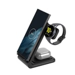 Crong PowerSpot Pivot Stand - 3-i-1 trådlös laddare för Samsung & Android, Galaxy Watch och TWS hörlurar (svarta)
