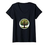 Womens Apple Tree Design V-Neck T-Shirt