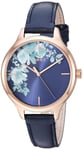 New Ladies Timex Full Bloom Rose Gold Blue Flower Swarovski Crystal Dial Watch