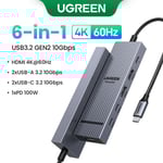 UGREEN 10Gbps USB C HUB 4K60Hz type-c vers HDMI RJ45 PD100W SD & TF adaptateur USB pour Macbook iPad Samsung accessoires d'ordinateur portable Docking - Type 10Gbps 6-in-1 4K60Hz