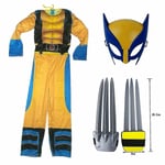 Barn Wolverine kostym Pojke Superhjälte Jumpsuit Barn Halloween Cosplay Mask/varg Claw Rekvisita Fantasy-e 3Pcs Set 3Pcs Set S(110-120CM)