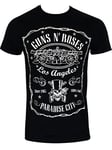 Guns & Roses Men's Guns N' Roses Paradise City Label T-Shirt, Black (Black Black), X-Large