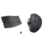 Logitech ERGO K860 Wireless Ergonomic Keyboard - Grey & MX Ergo Wireless Trackball Mouse, Bluetooth Or 2.4GHz with Unifying USB-Receiver, PC/Mac/iPad OS - Black