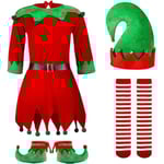 Girl Christmas Elf Kläder Set Outfit med hatt Skor Strumpor 120cm