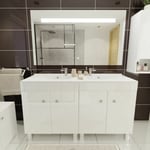 Cuisibane - Meuble ecoline 140 cm avec plan vasque résine et miroir Elégance ht80- Blanc brillant - Blanc