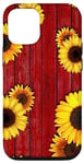Coque pour iPhone 15 Pro Tournesols sur table de pique-nique rouge patiné grange rustique