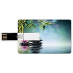 4G USB Flash Drives Credit Card Shape Spa Decor Memory Stick Bank Card Style Tower Stone and Hibiscus with Bamboo on the Water Blurred Background Waterproof Pen Thumb Lovely Jump Drive U Disk Gift