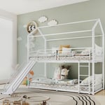 Lit superposé enfant avec escalier, échelle à angle droit et toboggan, blanc, 90x200cm