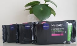 3 x Nivea MicellAir Skin Breathe  Make-up Remover Wipe Pack Of 20 Wipes
