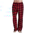 Männs Pyjamasbyxor med Fickor, Männs Mjuka Flanell Rutig Pyjamas Sovbyxor S red S